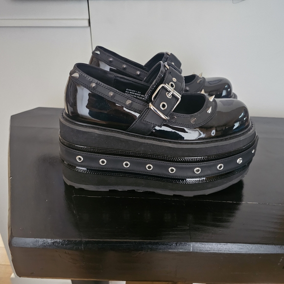 Demonia Black Platform Mary Jane Shoes with Spikes - Picture 3 of 5